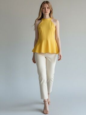 Ricki’s Yellow Halter Neck Sleeveless Peplum Top Flowy Blouse 0/XS